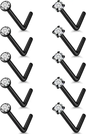 24G 22G 20G 18G Nose Rings Studs Piercing Jewelry For Women Men 316L Stainless Surgical Steel Nose Rings Studs Nostrial Piercing Jewelry for Women Men Diamond CZ 2mm Silver Black Gold