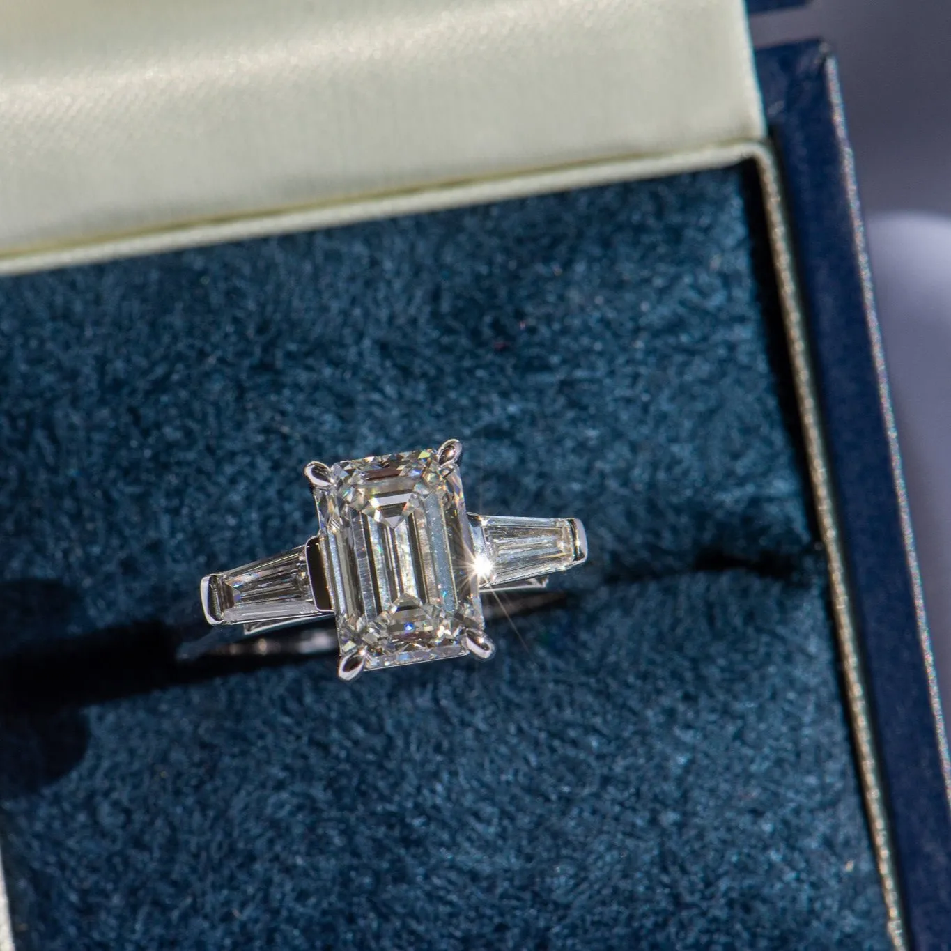 2.99ct Alena | Three stone Emerald Cut Engagement Ring | R2W