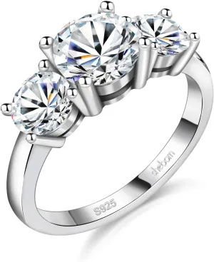 2ct Moissanite Rings for Women 3 Stone Wedding Band Moissanite Travel Engagement Ring 925 Sterling Silver 18K White Gold Plated D Color 2 Carat Anniversary/Wedding/Promise Jewelry for Her