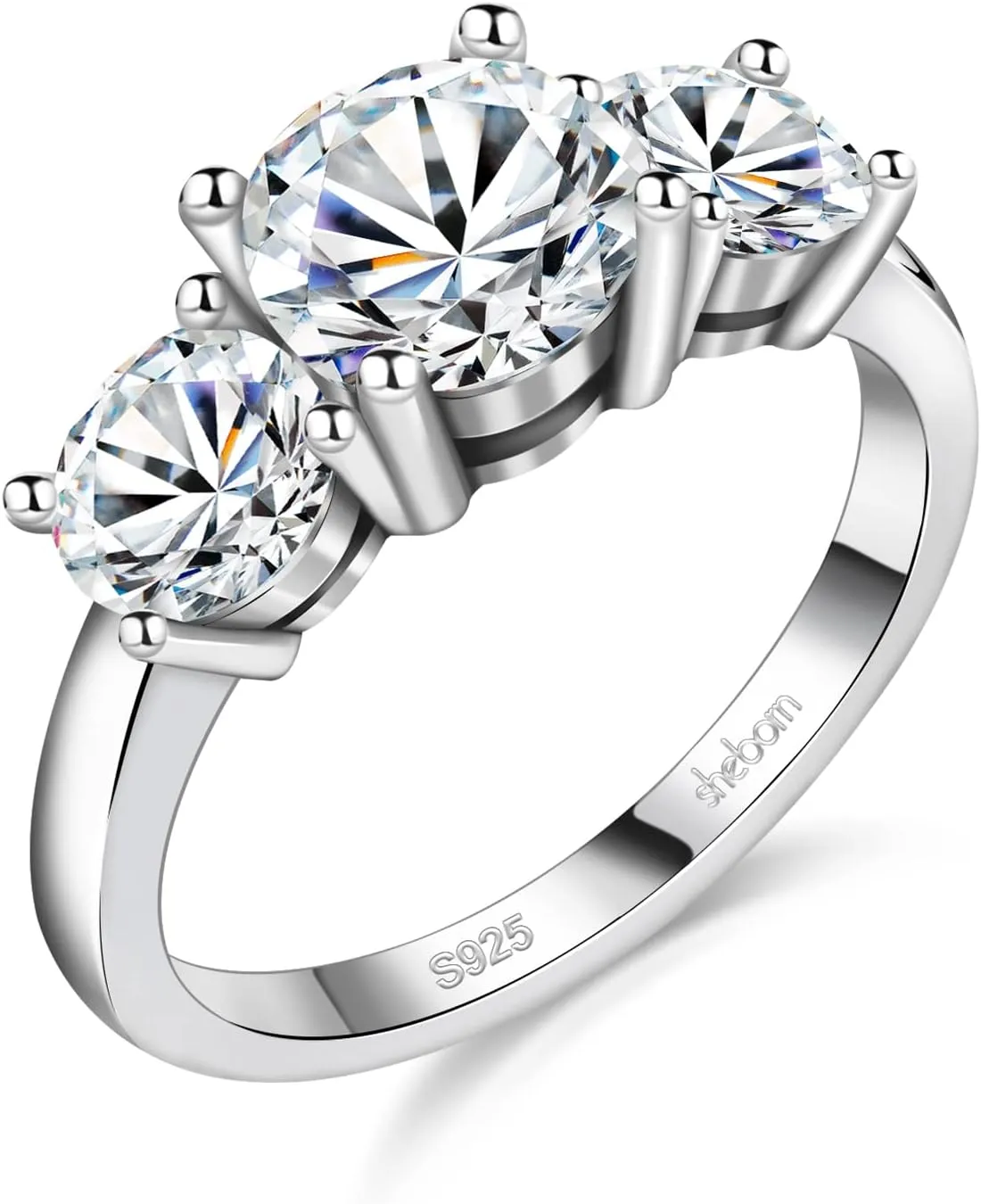 2ct Moissanite Rings for Women 3 Stone Wedding Band Moissanite Travel Engagement Ring 925 Sterling Silver 18K White Gold Plated D Color 2 Carat Anniversary/Wedding/Promise Jewelry for Her