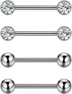 2Pairs 14G G23 Titanium Nipple Rings for Women Tongue Rings Straight Barbells Ring CZ Nipplerings Body Piercing Jewelry 12mm 14mm 16mm