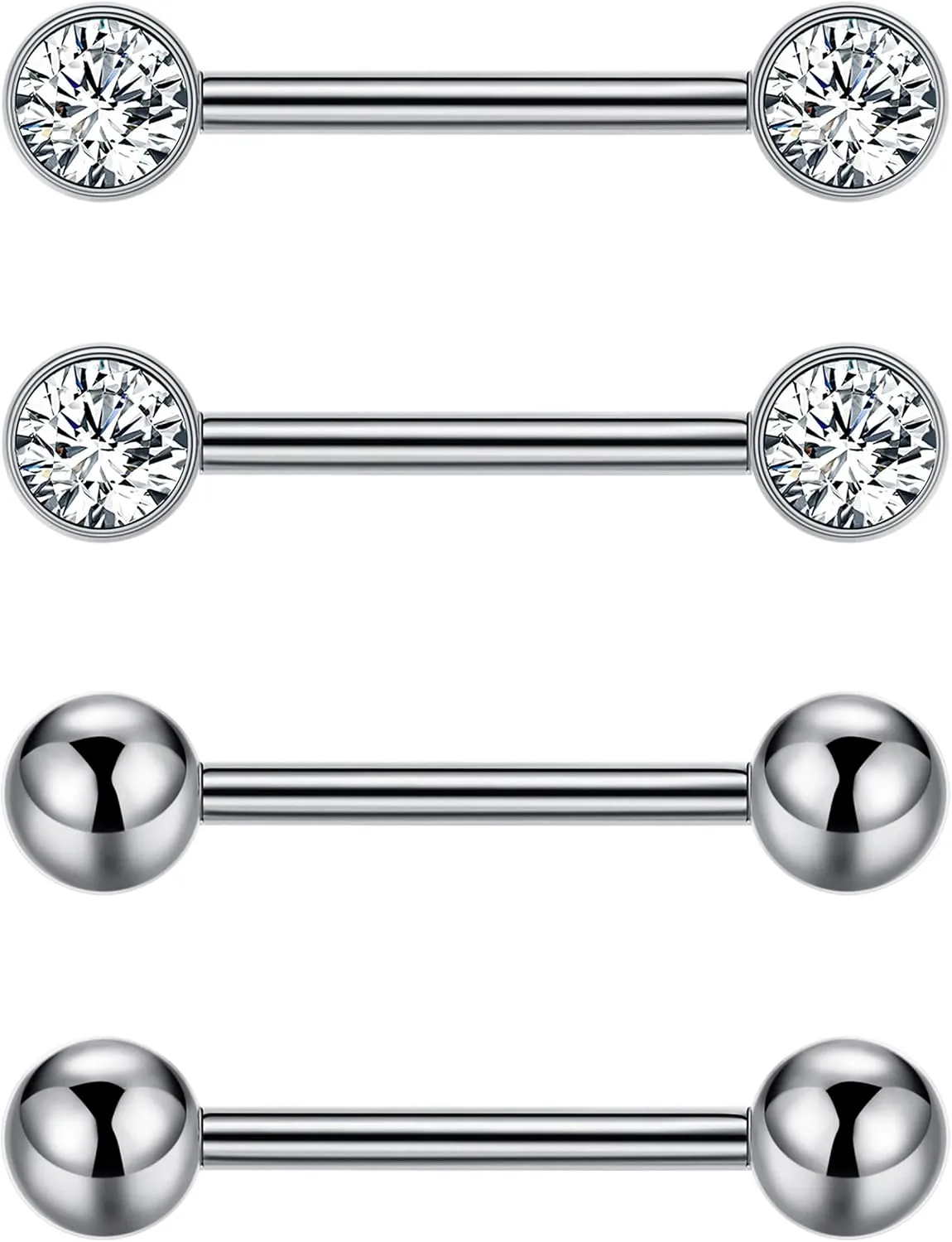 2Pairs 14G G23 Titanium Nipple Rings for Women Tongue Rings Straight Barbells Ring CZ Nipplerings Body Piercing Jewelry 12mm 14mm 16mm