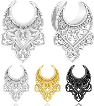 2PCS 0 Gauge Plugs Elegant Floral Saddle Ear Tunnels and Plugs Hypoallergenic 316 Stainless Steel Comfy Body Ear Piercing Jewelry
