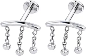 2Pcs 16G Chains Dangle Stainless Steel Lip Rings Cartilage Stud Earrings Dangling Tassel Conch Helix Tragus Studs Earrings Medusa Piercing Jewelry for Women