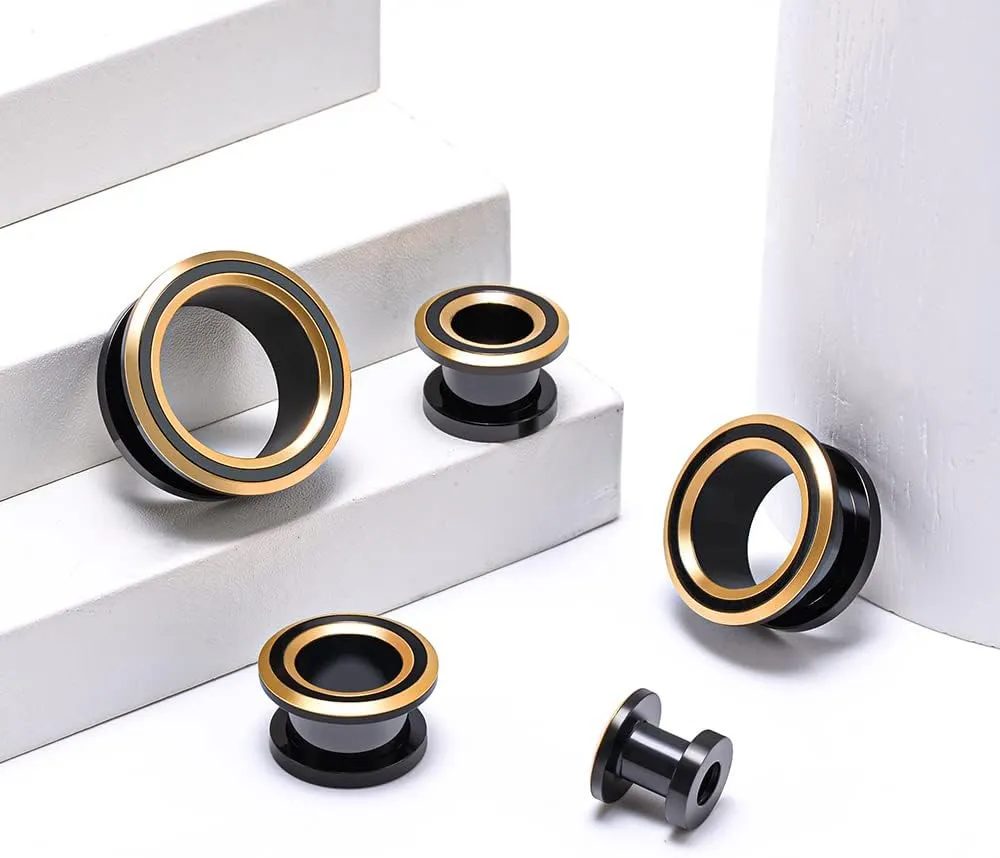 2PCS 316L Stainless Steel Two-color Screw Tunnel Ear Plug Expander Stretcher Gauge 0G-1"