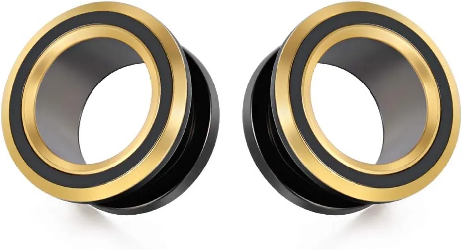 2PCS 316L Stainless Steel Two-color Screw Tunnel Ear Plug Expander Stretcher Gauge 0G-1"