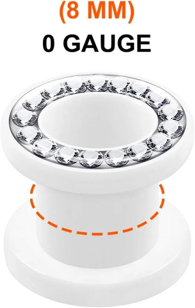2PCS Acrylic White Flesh Clear Crystal Studded Rim Earring Stretcher Ear Tunnel Gauges Lobe Piercing Jewelry Choose Sizes