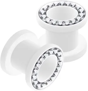 2PCS Acrylic White Flesh Clear Crystal Studded Rim Earring Stretcher Ear Tunnel Gauges Lobe Piercing Jewelry Choose Sizes