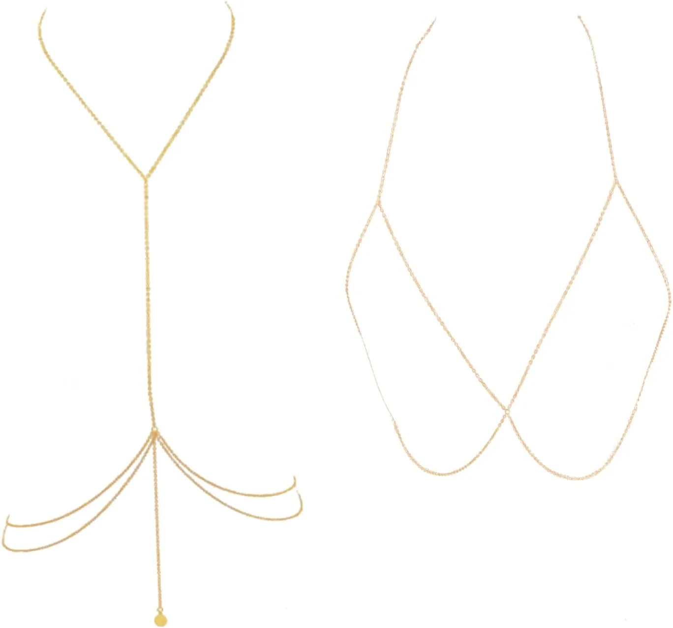 2Pcs Gold Body Chain Crossover Body Jewelry for Woemen Men Sexy Layered Metal Rave Accessories Belly Waist Chain Chest Bra Chain Set