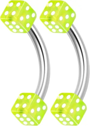 2PCS Stainless Steel Curved Barbell 16 gauge 5/16 8mm 3mm Dice Tragus Lobe Earrings Eyebrow Piercing Jewelry See More Colors