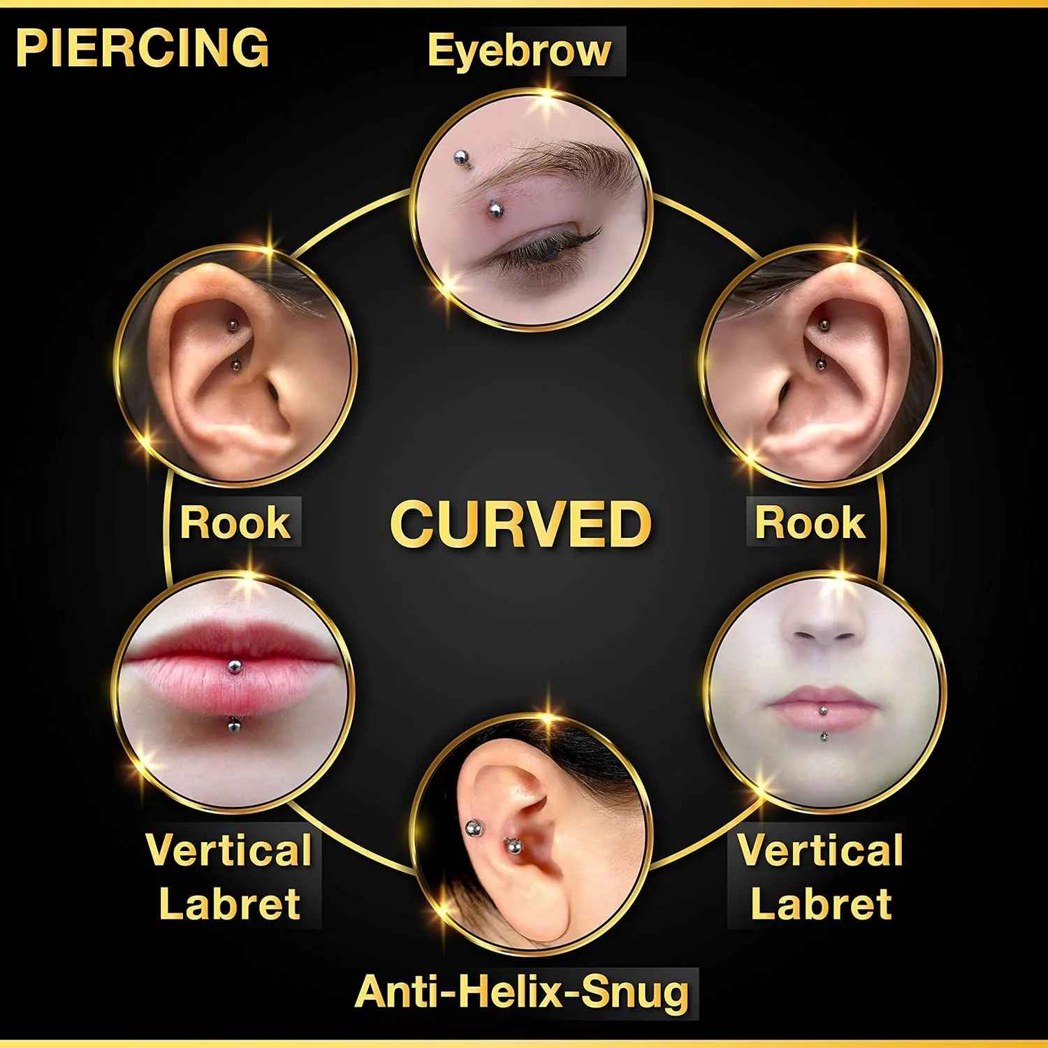 2PCS Stainless Steel Curved Barbell 16 gauge 5/16 8mm 3mm Dice Tragus Lobe Earrings Eyebrow Piercing Jewelry See More Colors