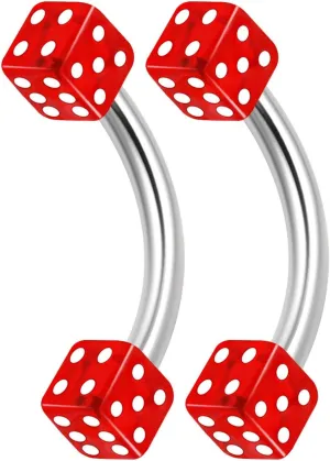 2PCS Stainless Steel Curved Barbell 16 gauge 5/16 8mm 3mm Red Dice Snake Bite Rook Rim Earrings Eyebrow Piercing Jewelry 1674