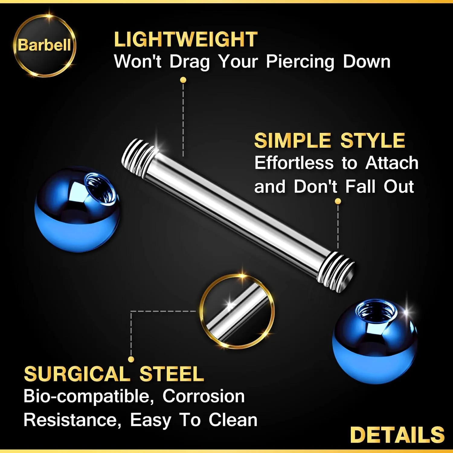 2PCS Stainless Steel Rainbow Straight Barbell 14 Gauge 4mm Ball Cartilage Earrings Eyebrow Piercing Jewelry See More Sizes