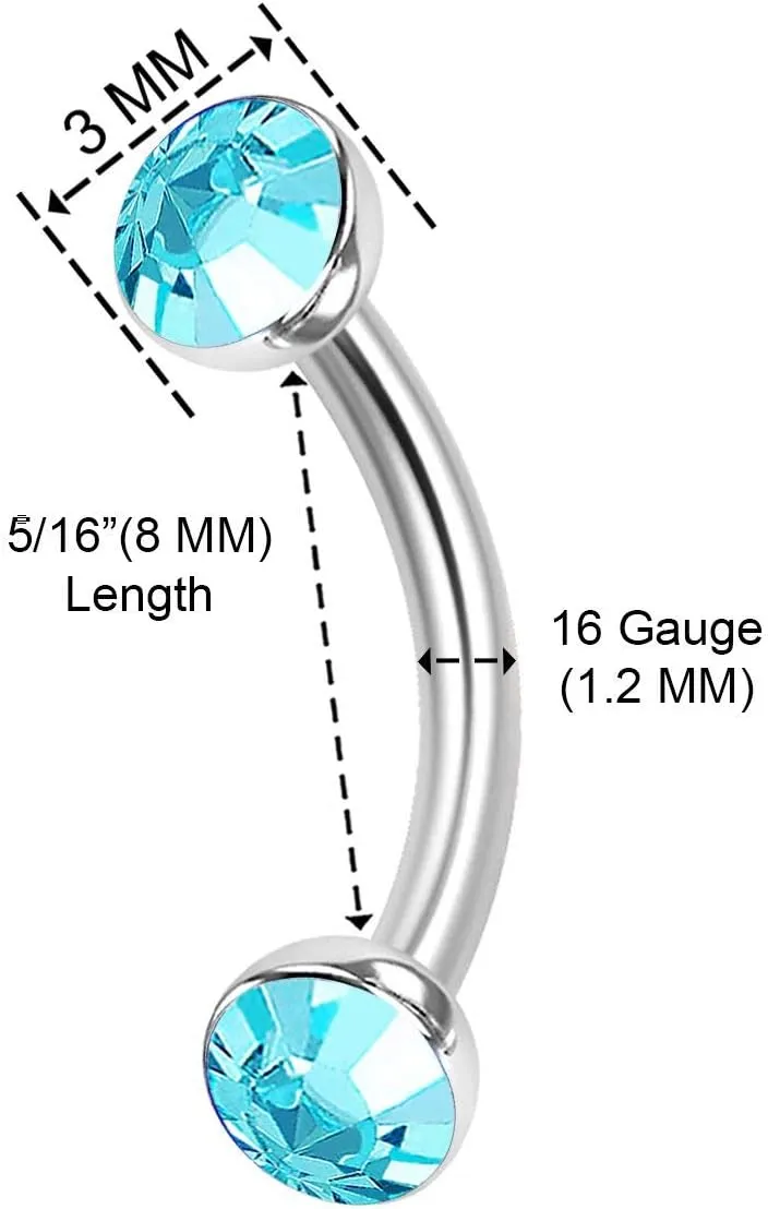 2PCS Surgical Steel Curved Barbell 16 gauge 5/16 8mm 3mm Crystal Ball Helix Earrings Eyebrow Piercing Jewelry See More Colors
