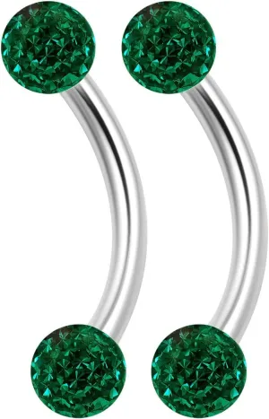 2PCS Surgical Steel Curved Barbell Ring 16g 5/16 8mm 3mm Crystal Ball Helix Earrings Eyebrow Piercing Jewelry Choose Colors (2pcs 8mm Emerald)