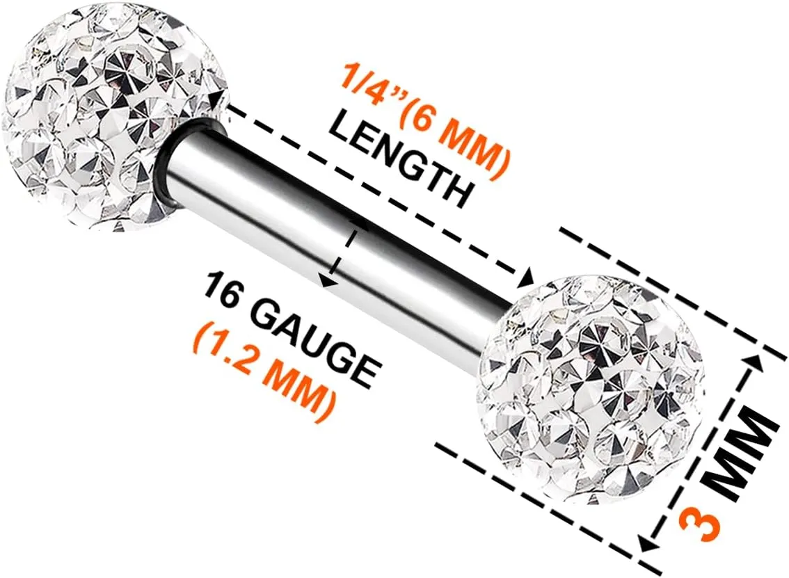 2PCS Surgical Steel Straight Barbell 16g 5/16 8mm 3mm Crystal Ball Tragus Earrings Cartilage Piercing Jewelry See More Colors