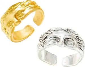 2pieces Gold/Silver Hip Hop Punk Venus Half Face Vintage Ring For Women Men Adjustable Open Rings Fashion Jewelry Accessories