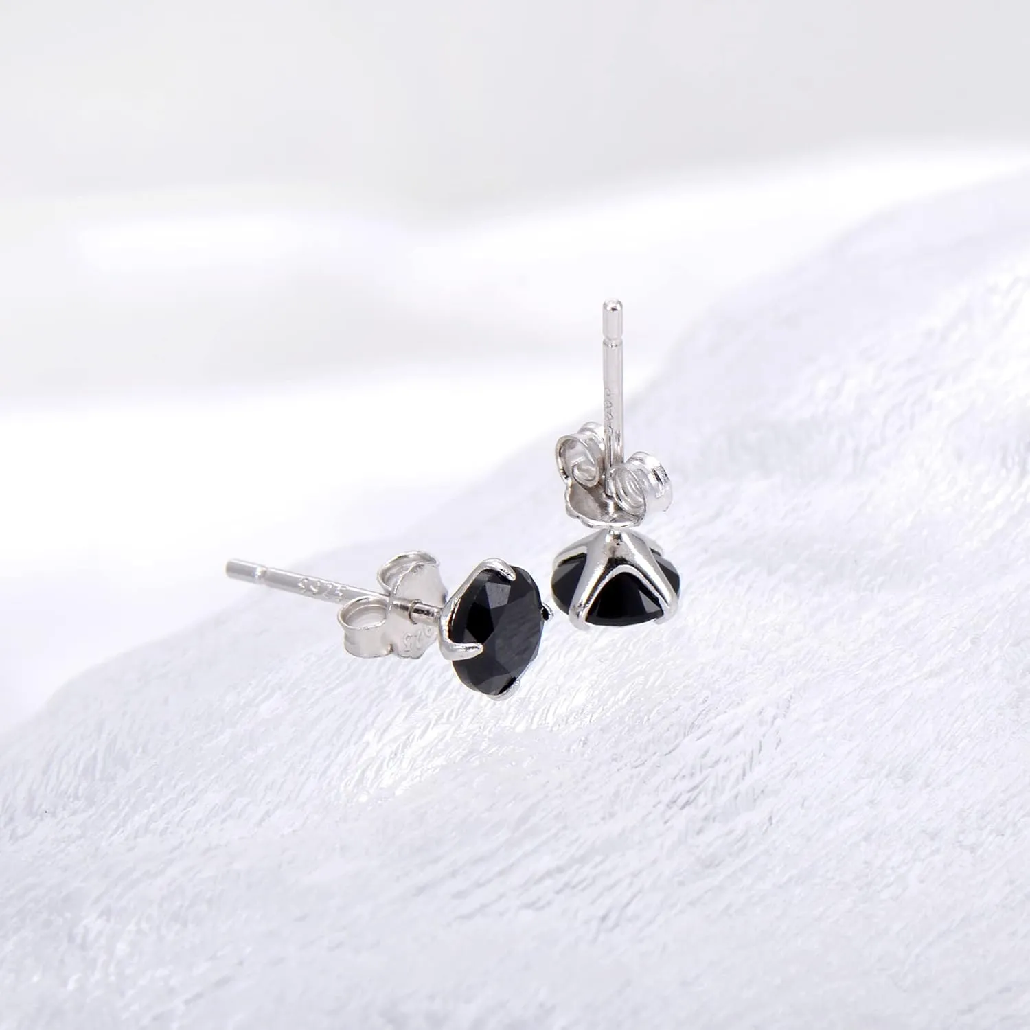 3 Pairs Black Cubic Zirconia Earrings Studs, Sterling Silver Studs Earrings Set 3MM 4MM 5MM