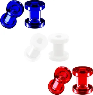 3 Pairs Dark Blue White Red Acrylic Screw-fit flesh External Tunnel Piercing Jewelry Stretcher Ear Earring Lobe Plugs