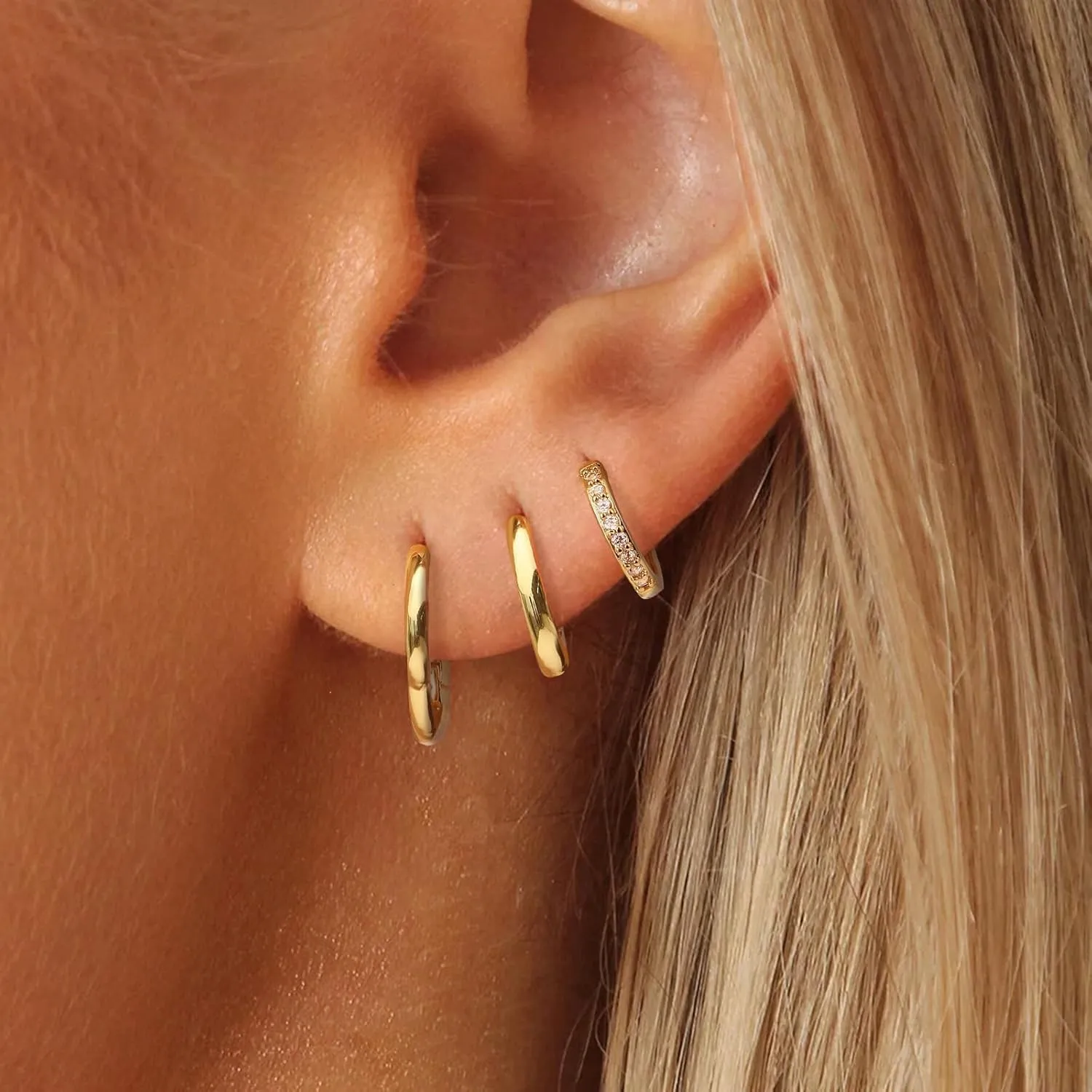 3 Pairs Gold Hoop Earrings Set Trendy Gold Plated Charm Earrings Stacks for Women CZ Butterfly Bow Stud Hoop Charm Huggie Earrings for Multiple Piercing Hypoallergenic