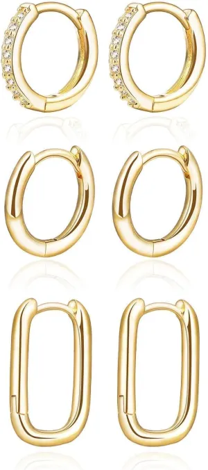 3 Pairs Gold Hoop Earrings Set Trendy Gold Plated Charm Earrings Stacks for Women CZ Butterfly Bow Stud Hoop Charm Huggie Earrings for Multiple Piercing Hypoallergenic