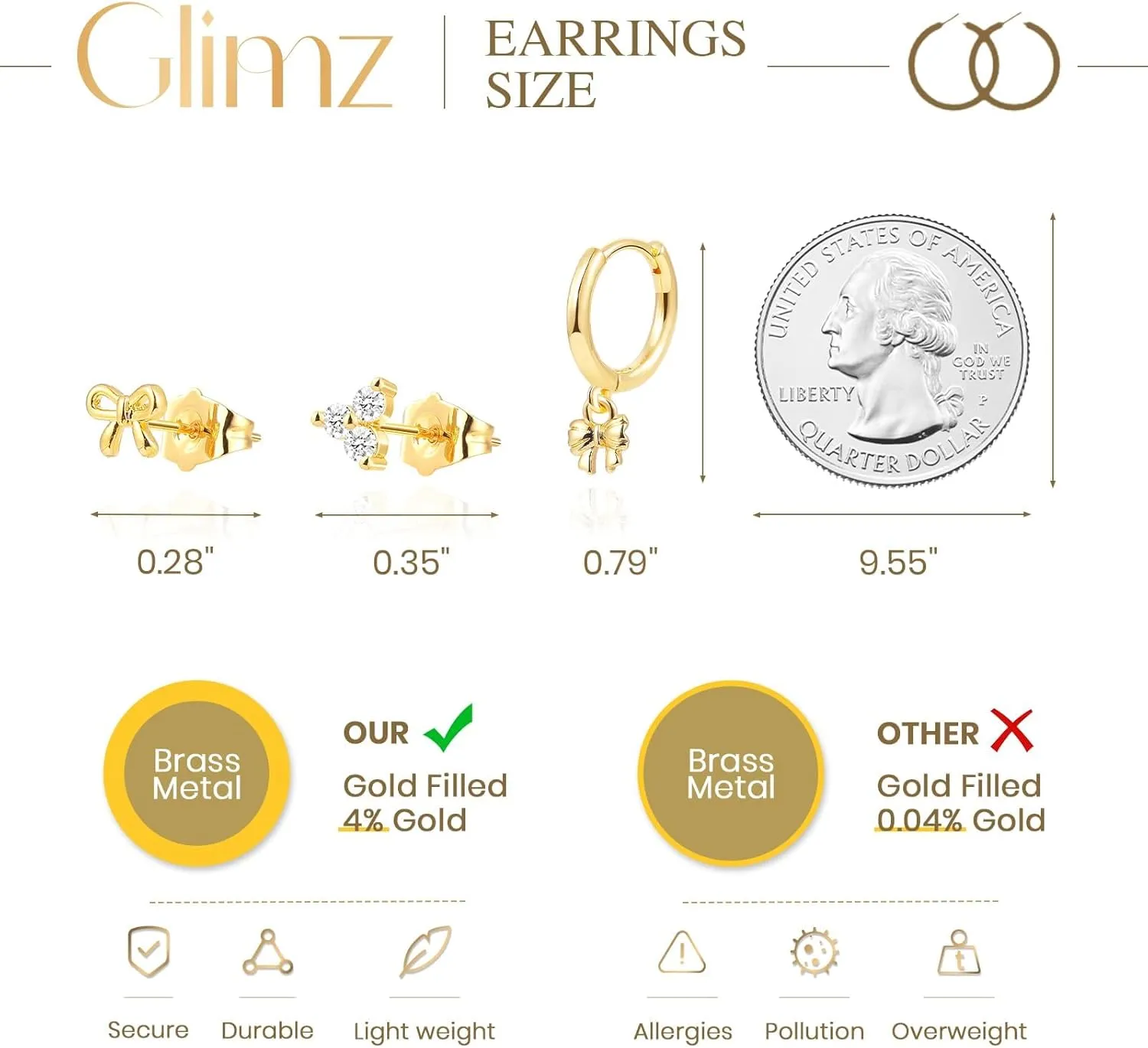 3 Pairs Gold Hoop Earrings Set Trendy Gold Plated Charm Earrings Stacks for Women CZ Butterfly Bow Stud Hoop Charm Huggie Earrings for Multiple Piercing Hypoallergenic