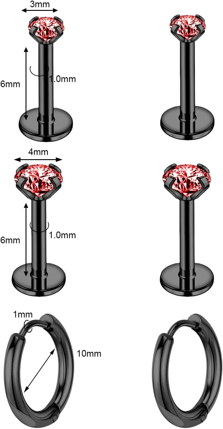 3 Pairs Stainless Steel Earrings Sets, Lightweight and Small Huggie 14K Gold Plated Simple Hoop Earrings Flat Back Cubic Zirconia CZ Stud Earrings Cartilage Hypoallergenic Suitable Men or Women