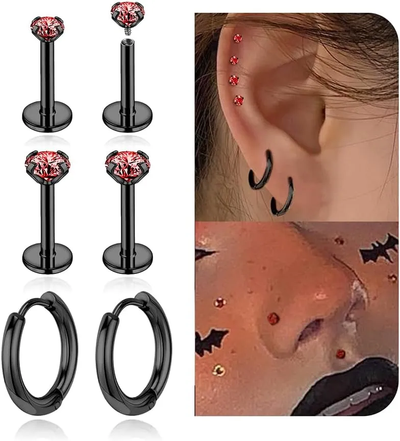 3 Pairs Stainless Steel Earrings Sets, Lightweight and Small Huggie 14K Gold Plated Simple Hoop Earrings Flat Back Cubic Zirconia CZ Stud Earrings Cartilage Hypoallergenic Suitable Men or Women