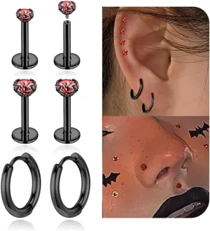 3 Pairs Stainless Steel Earrings Sets, Lightweight and Small Huggie 14K Gold Plated Simple Hoop Earrings Flat Back Cubic Zirconia CZ Stud Earrings Cartilage Hypoallergenic Suitable Men or Women