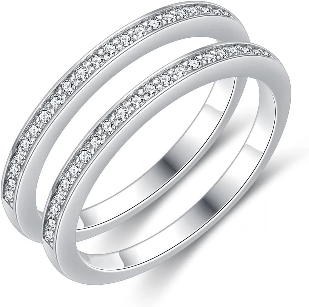 3 Piece Halo Wedding Ring Set for Women Bridal Ring Set 1 Ct Center Moissanite Engagement Ring Set Platinum Plated Silver Anniversary Promise Rings