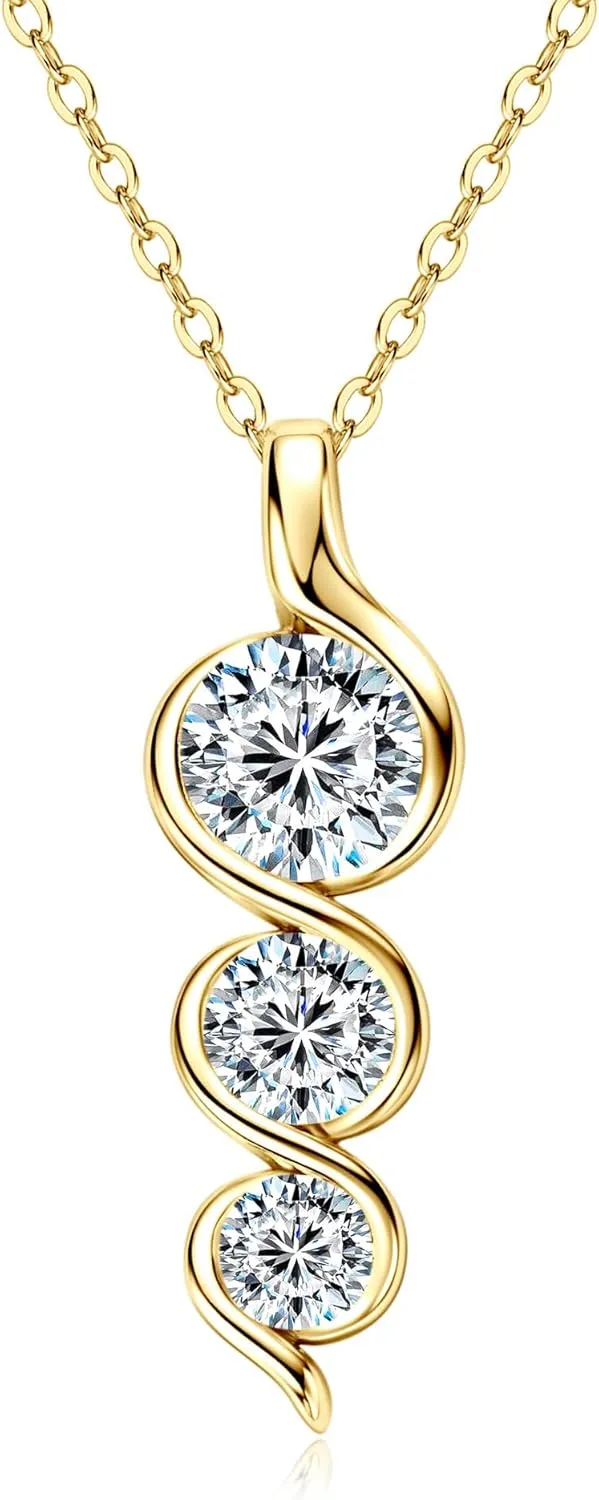 3-Stones Moissanite Pendant Necklace, 1.8cttw D Color Moissanite 925 Sterling Silver Infinity Necklace Jewelry for Women, Wife or Mom