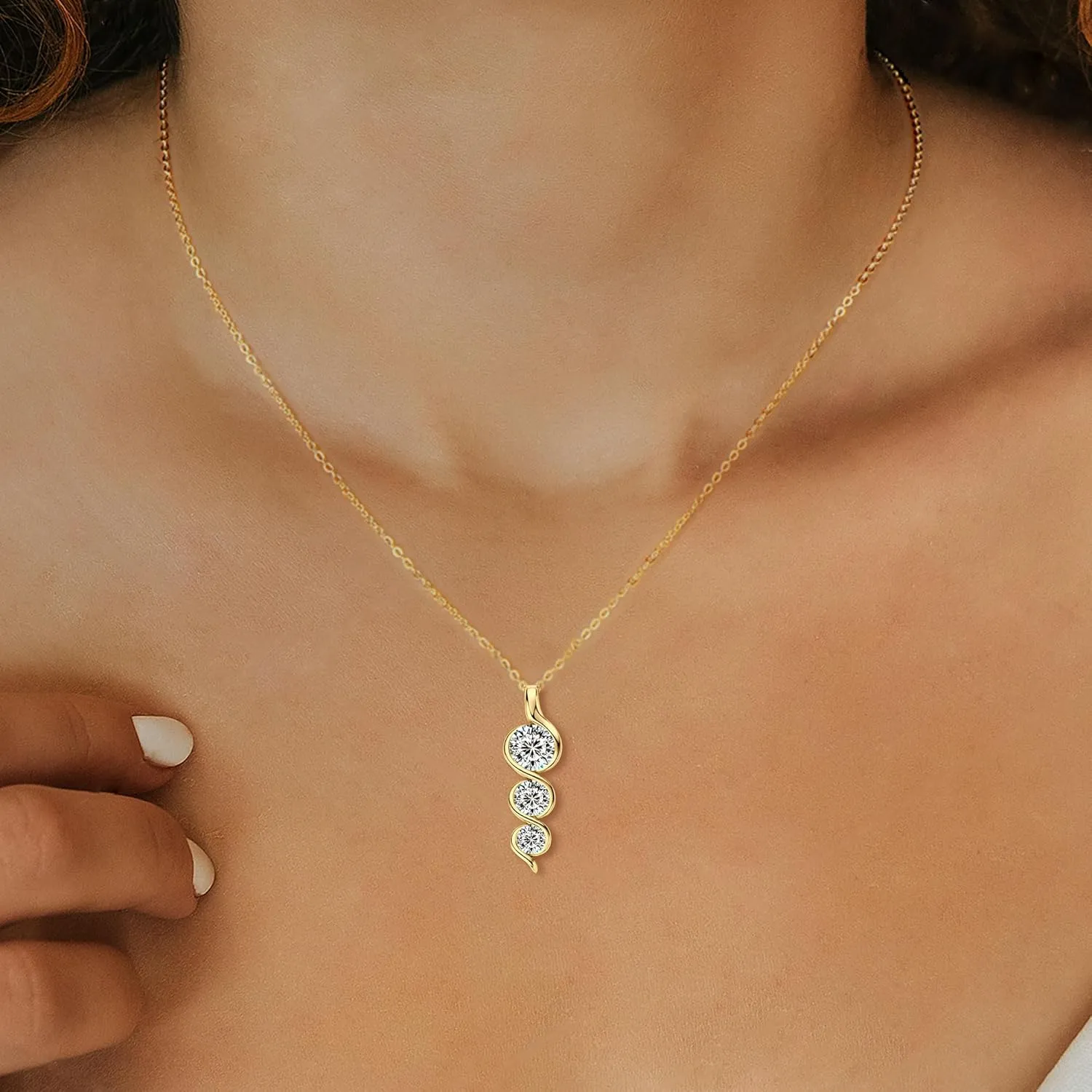 3-Stones Moissanite Pendant Necklace, 1.8cttw D Color Moissanite 925 Sterling Silver Infinity Necklace Jewelry for Women, Wife or Mom
