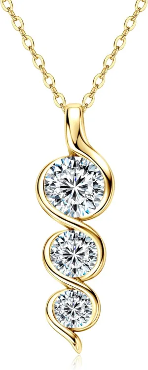 3-Stones Moissanite Pendant Necklace, 1.8cttw D Color Moissanite 925 Sterling Silver Infinity Necklace Jewelry for Women, Wife or Mom