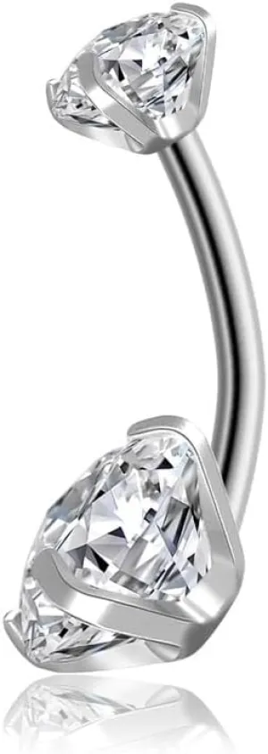 316L Stainless Steel 14G Belly Button Rings Navel Rings Belly Rings 8mm Belly Piercing Prong Set Belly Button Navel Piercing Ring Double Sparkle CZ Navel Barbell