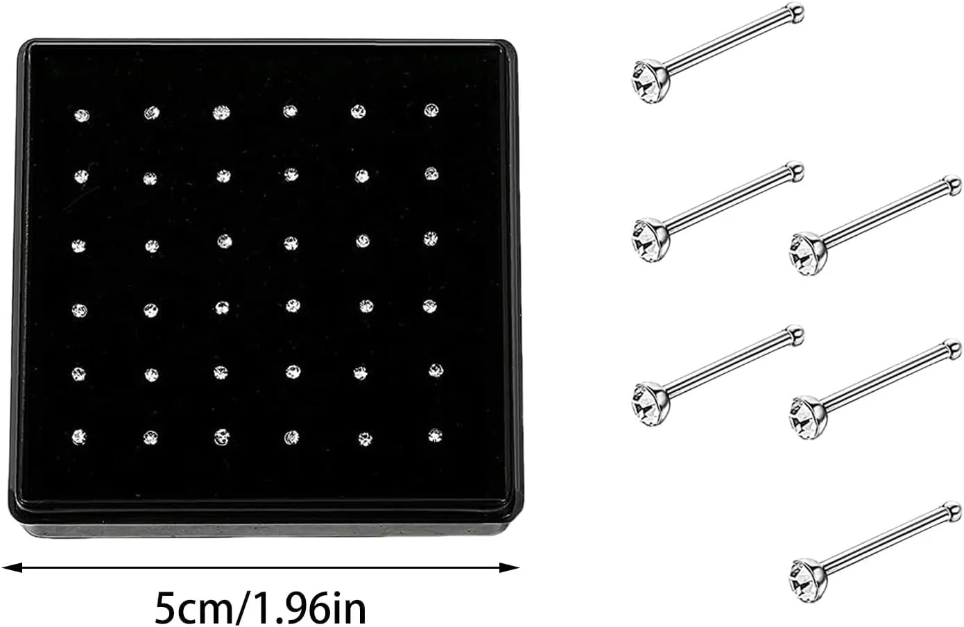 36PCS Stainless Steel Nose Ring Body Piercing Jewelry, Nose Bone Stud Nose Hoop Crystal Hypoallergenic, Nose Studs Boxed