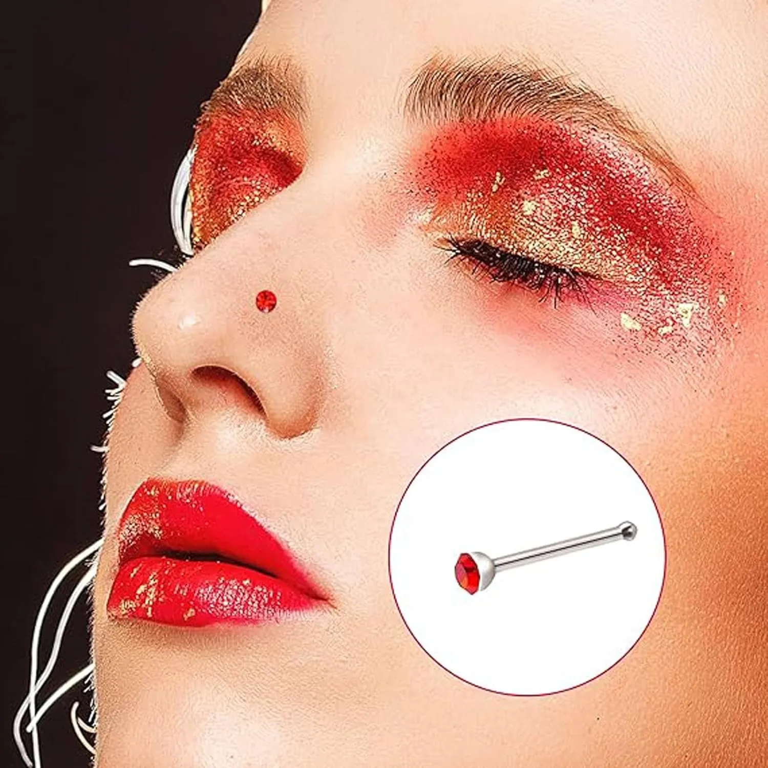 36PCS Stainless Steel Nose Ring Body Piercing Jewelry, Nose Bone Stud Nose Hoop Crystal Hypoallergenic, Nose Studs Boxed