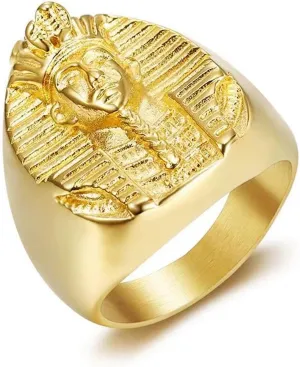 3D Horus Pharaoh King Ring King TUT Rings for men Mummy Egyptian Akhnaton 10 commands Biker Stainless Steel Rings Iced Out Ring Jewelry Punk Ring Halloween Vintage Style