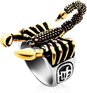 3D Scorpion Rings for men Black Gold Plated 316 Biker Stainless Steel Rings Iced Out Jewelry Hip Hop Punk Ring Hip Hop Heavy Metal Halloween Cocktail Party Ring Vintage Animal mens fashion rings