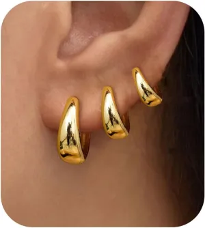 3Pairs    Set for Women Trendy Chunky Huggie Dainty Earrings Jewelry for Women Teens
