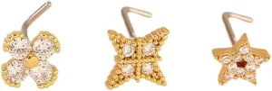 3Pcs 20G Surgical Steel CZ Nose Rings Studs for Women 316L Stainless Steel Gold Petal Flower Star L-Shaped Nose Studs Ring Sparkling Nostril Piercing Jewelry