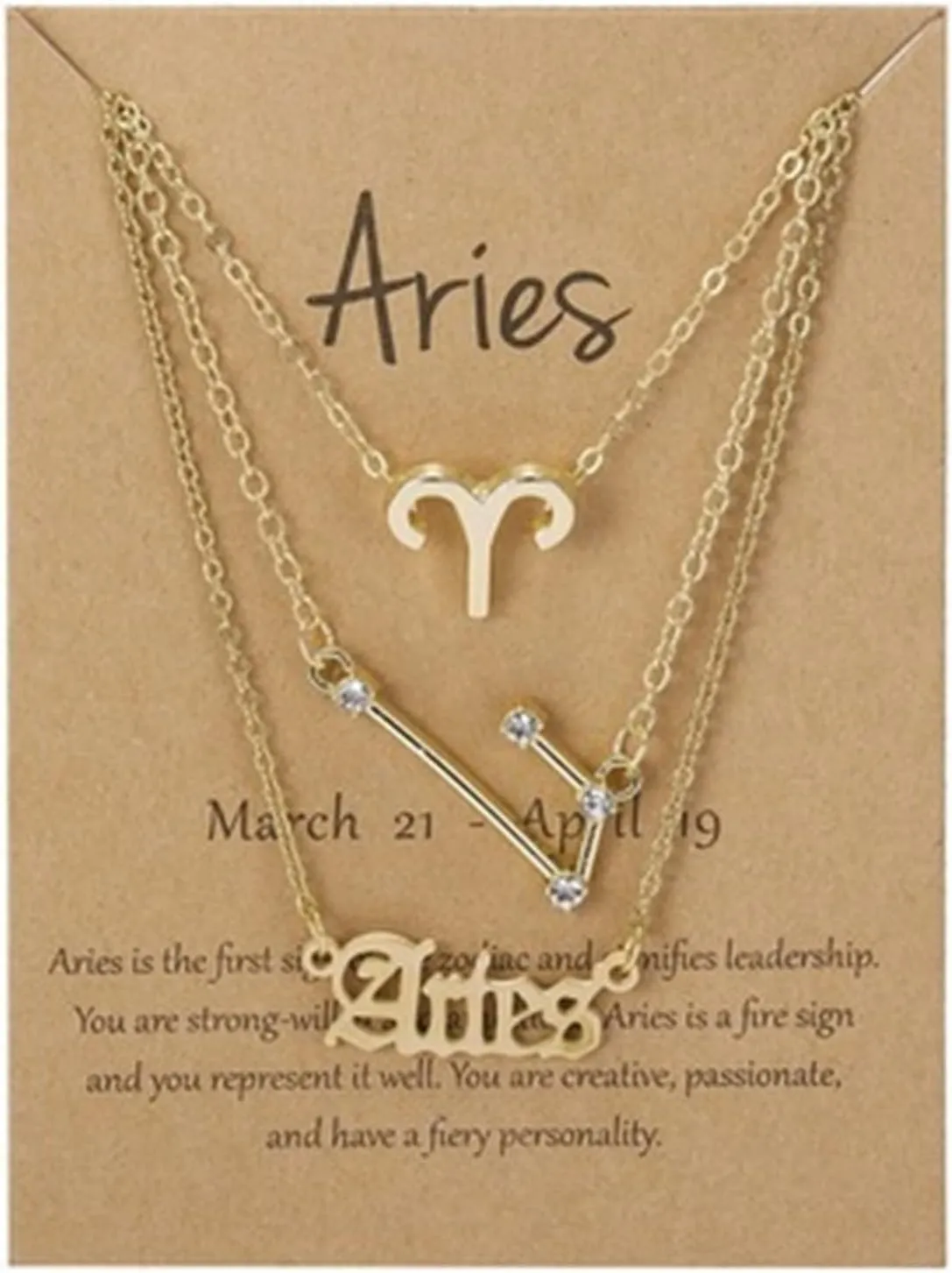 3Pcs Layered 12 Constellation Zodiac Pendant Necklace Set Retro Paper Card Letter Horoscope Floral Birth Month Clavicle Necklace for Women Friendship Jewelry Valentine's Day Gift