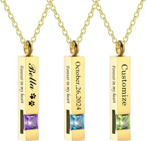 3Pcs Personalized Urn Necklaces for Ashes Cremation Urn Pendant Engraved Name/Date for Women Men Pet, Stainless Steel Memorial Jewelry Keepsake with Birthstones Funnel Kit