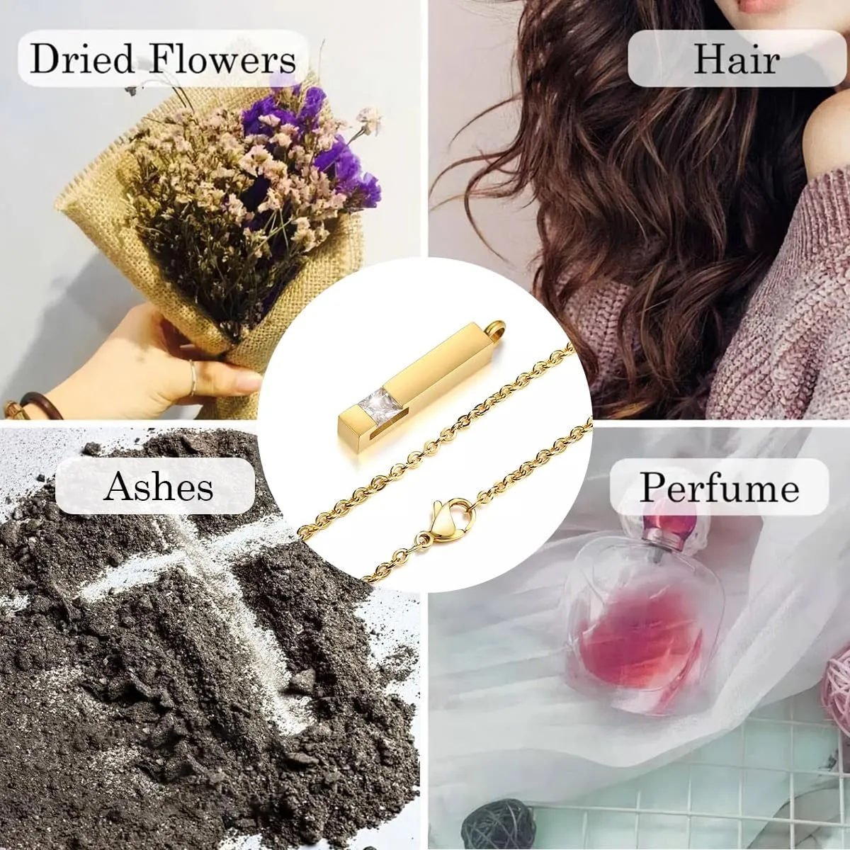 3Pcs Personalized Urn Necklaces for Ashes Cremation Urn Pendant Engraved Name/Date for Women Men Pet, Stainless Steel Memorial Jewelry Keepsake with Birthstones Funnel Kit