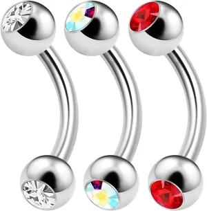 3PCS Surgical Steel Curved Barbell Bar 14 Gauge 5/16 8mm 4mm Crystal Ball Lobe Earrings Tragus Piercing Jewelry Choose Colors