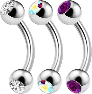 3PCS Surgical Steel Curved Barbell Bar 14 Gauge 5/16 8mm 4mm Crystal Ball Lobe Earrings Tragus Piercing Jewelry Choose Colors