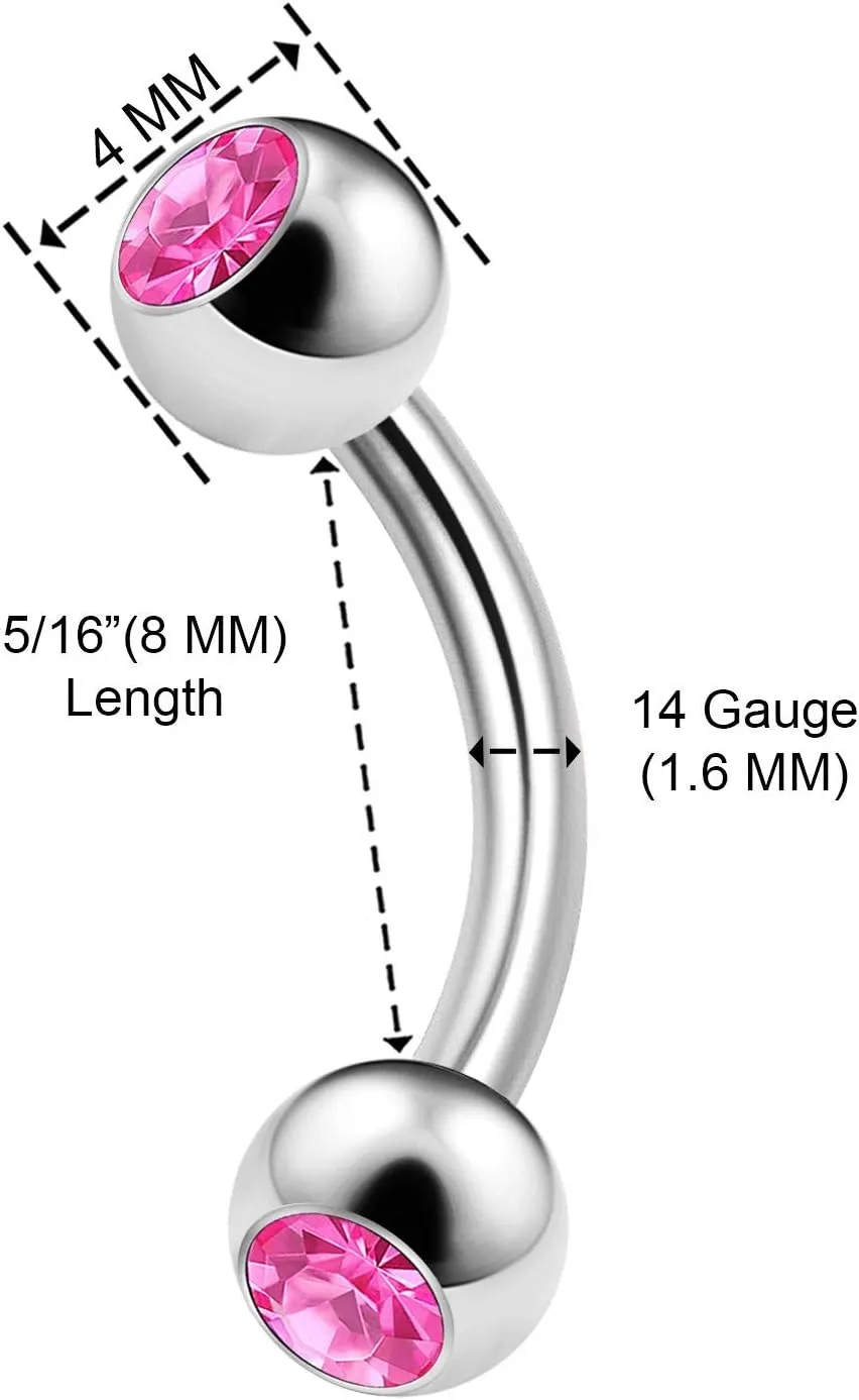 3PCS Surgical Steel Curved Barbell Bar 14 Gauge 5/16 8mm 4mm Crystal Ball Lobe Earrings Tragus Piercing Jewelry Choose Colors
