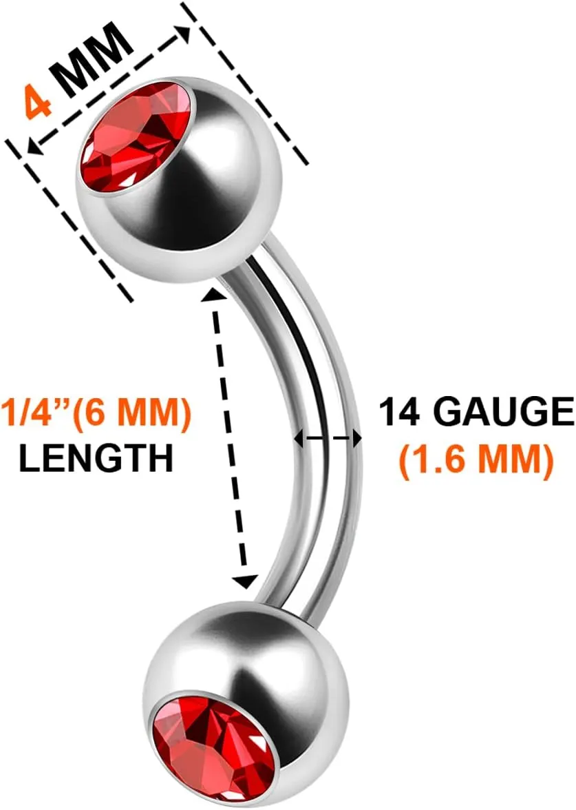 3PCS Surgical Steel Curved Barbell Bar 14 Gauge 5/16 8mm 4mm Crystal Ball Lobe Earrings Tragus Piercing Jewelry Choose Colors