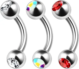 3PCS Surgical Steel Curved Barbell Bar 14 Gauge 5/16 8mm 4mm Crystal Ball Lobe Earrings Tragus Piercing Jewelry Choose Colors