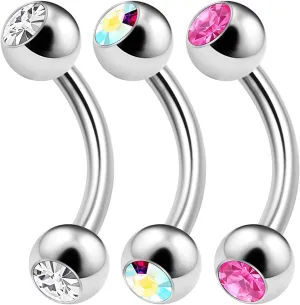 3PCS Surgical Steel Curved Barbell Bar 14 Gauge 5/16 8mm 4mm Crystal Ball Lobe Earrings Tragus Piercing Jewelry Choose Colors