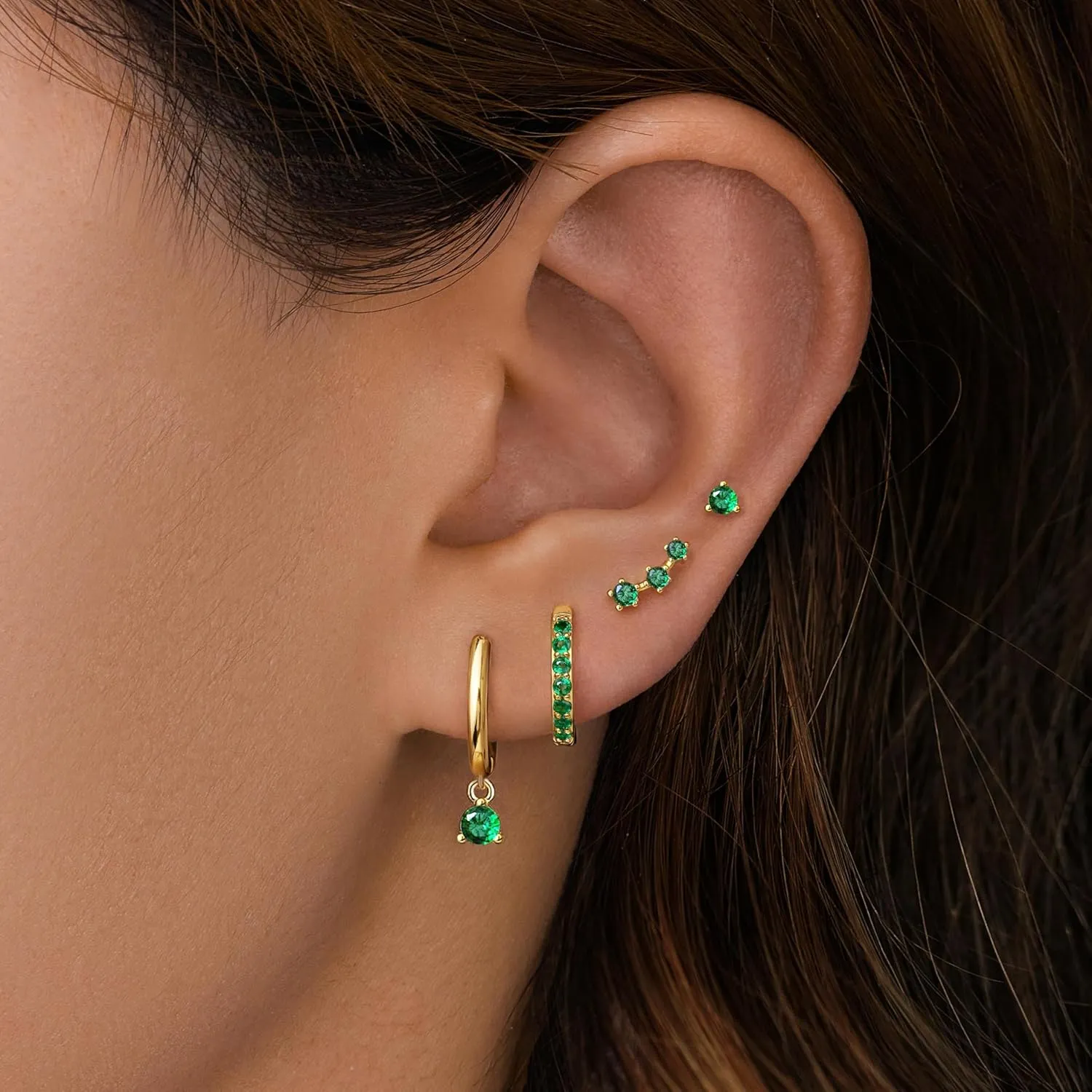 4 Pairs Stud Hoop Earrings Set for Women, Trendy Dangle Jacket Huggie Stacks for Multiple Piercing, Hypoallergenic Cartilage Jewelry Gifts